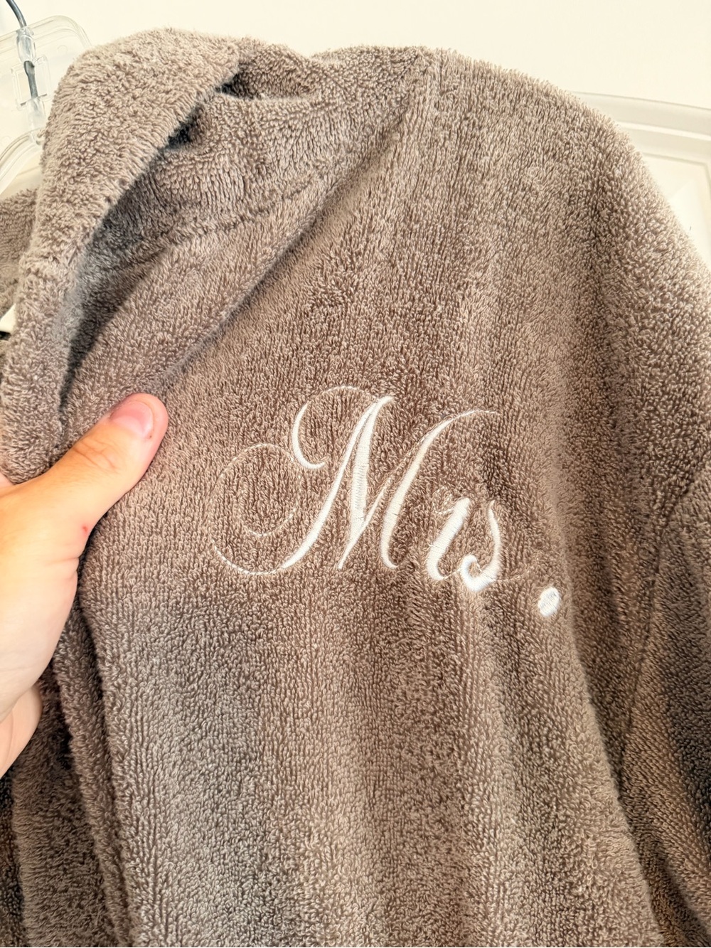 Embroidered 'Mrs.' Plush Robe - Taupe